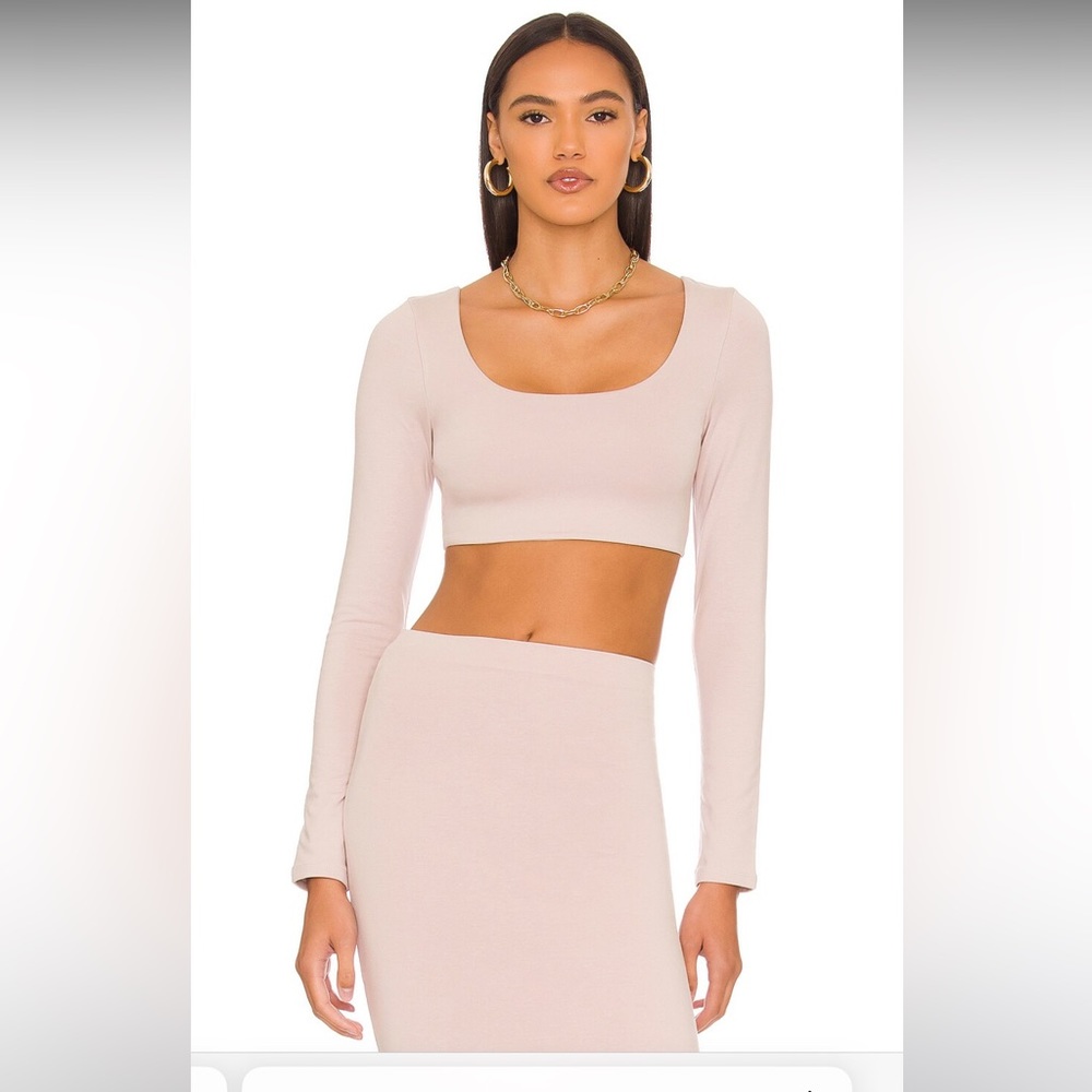 Re Ona Square Neck Long Sleeve Crop Top Size Medium Beige Cream Double Lined